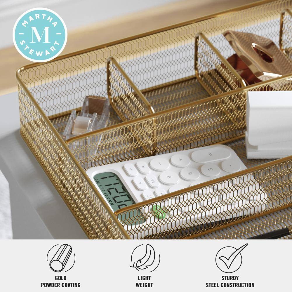 Gold Mesh Metal 6 Compartment Desk Drawer Organizer