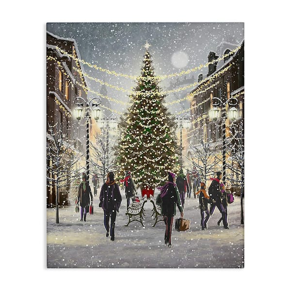 Stupell Industries Town Christmas Tree byPip Wilson 1-Piece Unframed Graphic Print People Poster Art Print 30 in. x 24 in.
