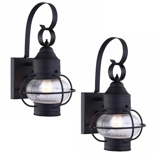 1-Light Matte Black Indoor Outdoor Wall Lantern Sconce (2-Pack)