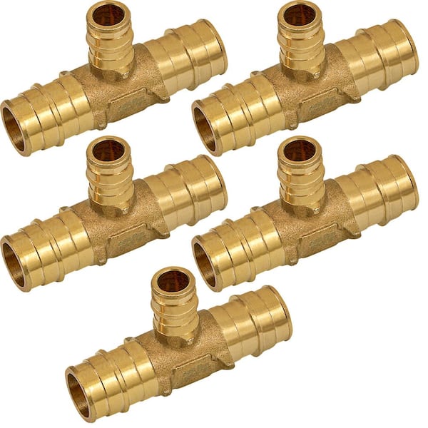PLUMBFLEX 3/4 in. x 3/4 in. x 1/2 in. 90° PEX A Expansion Pex Reducing Tee, Lead Free Brass For Use in Pex A-Tubing (Pack of 5)