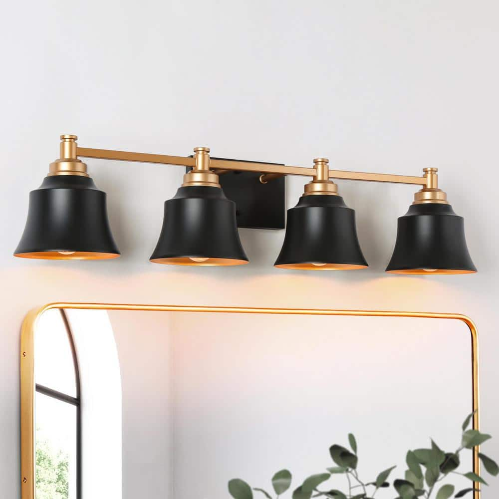 Lnc Modern In Light Painted Black And Gold Bathroom Vanity Light With Bell Metal Shades