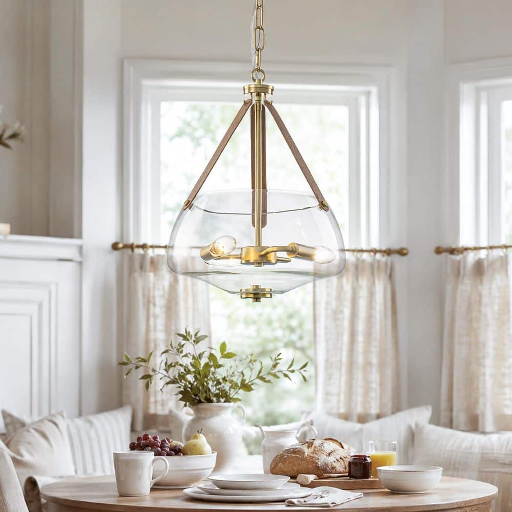 3-Light Brass Bowl Pendant Light with Clear Glass Shade, Adjustable Hanging Chandelier for Dining Room Kitchen Island price history on PriceWatchPro