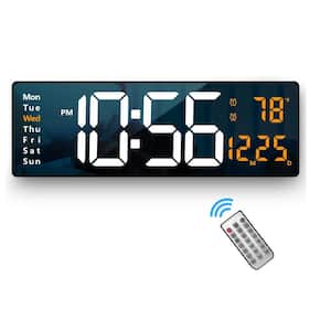 16.2 in. Orange LED Digital Clock Thermoplastic with Remote Control, Automatic Brightness, Date and Temperature