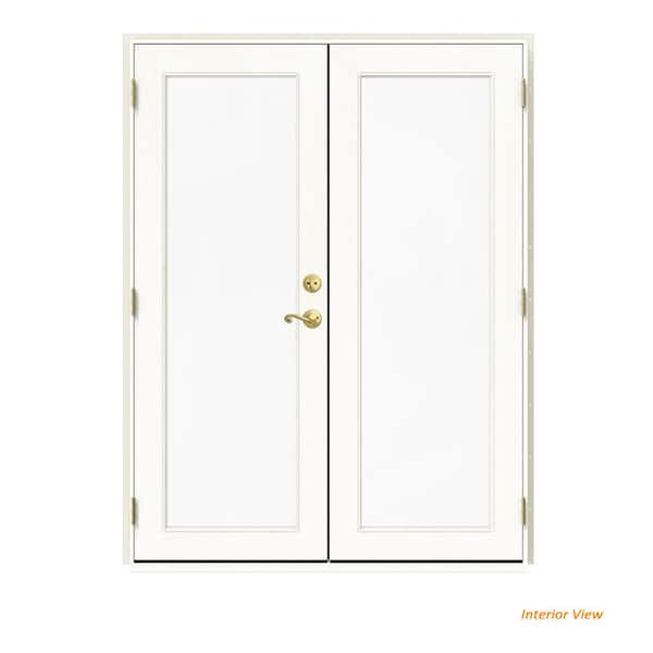 JELD-WEN 60 in. x 80 in. W-2500 Vanilla Clad Wood Right-Hand Full Lite French Patio Door w/White Paint Interior