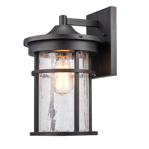 Bel Air Lighting Avalon 14.5 in. 1-Light Rust Outdoor Wall Light Fixture with Clear Crackled Glass