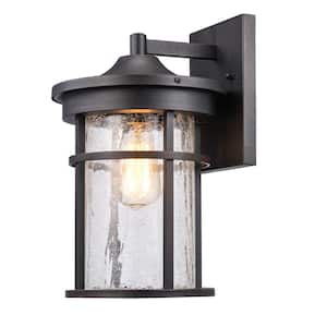 Avalon 14.5 in. 1-Light Rust Outdoor Wall Light Fixture with Clear Crackled Glass