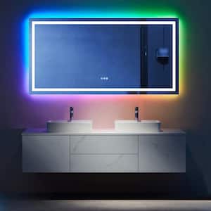 72 in. W x 36 in. H Rectangular Frameless RGB Backlit LED Front Lit Anti-Fog Tempered Glass Wall Bathroom Vanity Mirror