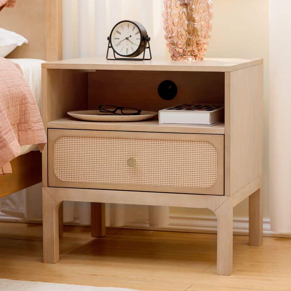 Elio Blonde 1 Drawer 24 in. W Nightstand with Charging Station