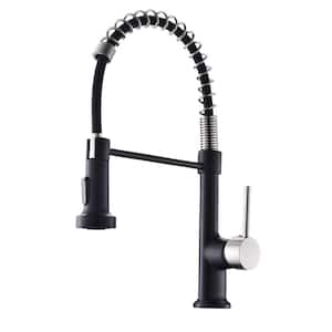 Single Handle Modern Pull Down Sprayer Kitchen Faucet in Matte Black and Brushed Nickel