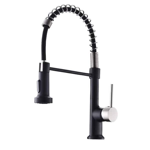 GIVING TREE Single Handle Modern Pull Down Sprayer Kitchen Faucet in Matte Black and Brushed Nickel