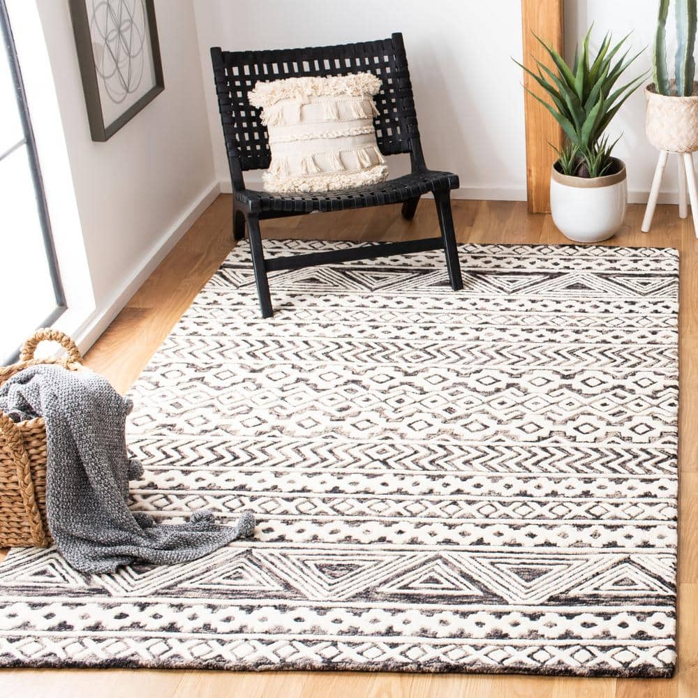 Handmade Tufted Gray Wool Abstract 9' x 12' Area Rug