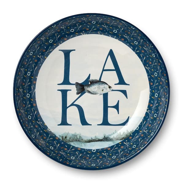 Wake At The Lake 13 in. 128 fl. oz. Blue Ceramic Serving Bowl