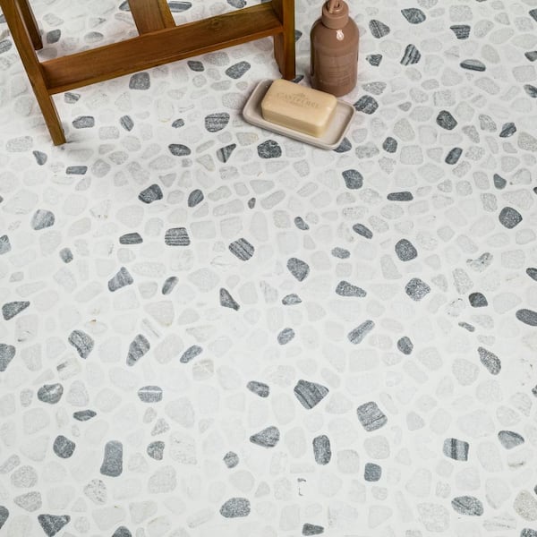 MSI Black and White Pebbles 12 in. x 12 in. Tumbled Marble