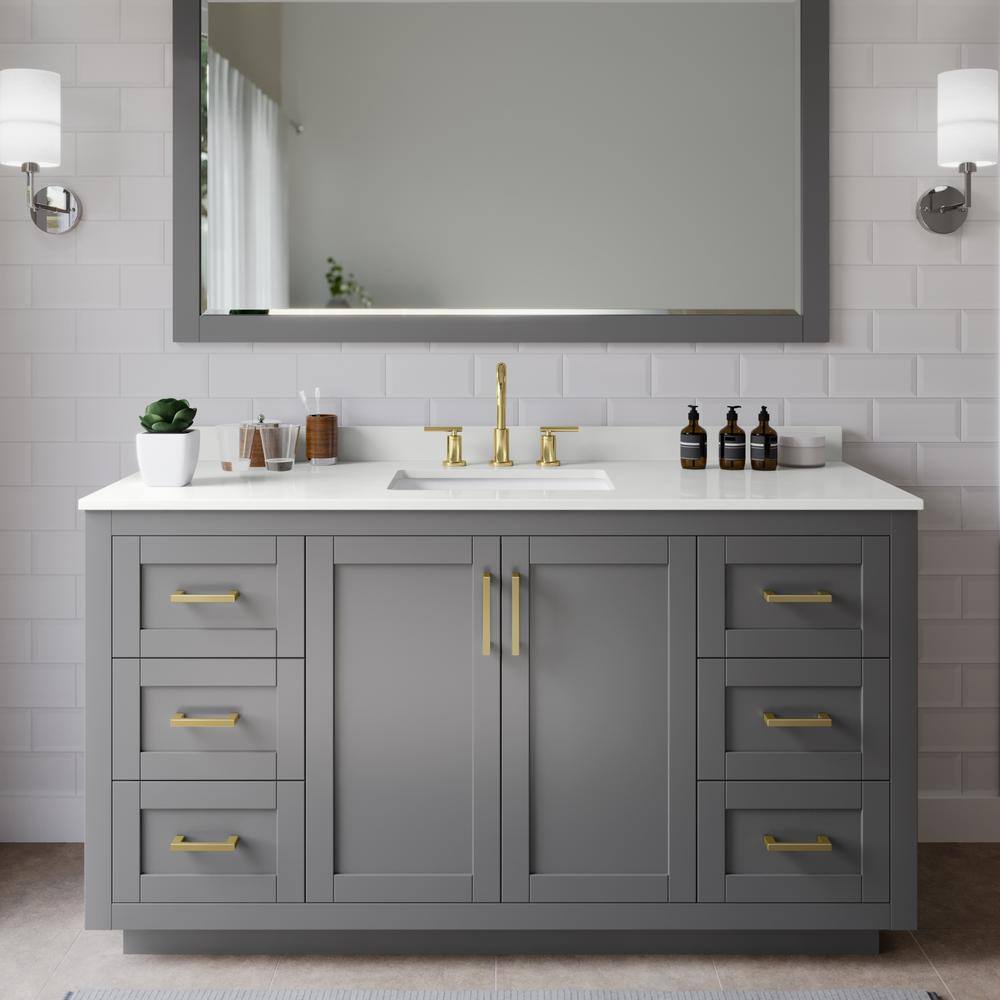 Miranda 60 in. W x 22 in. D x 33.75 in. H Single Bath Vanity in Dark Gray with White Quartz Top price history on PriceWatchPro