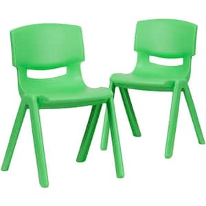2 Pack Green Plastic Stackable School Chair with 13.25 in. Seat Height
