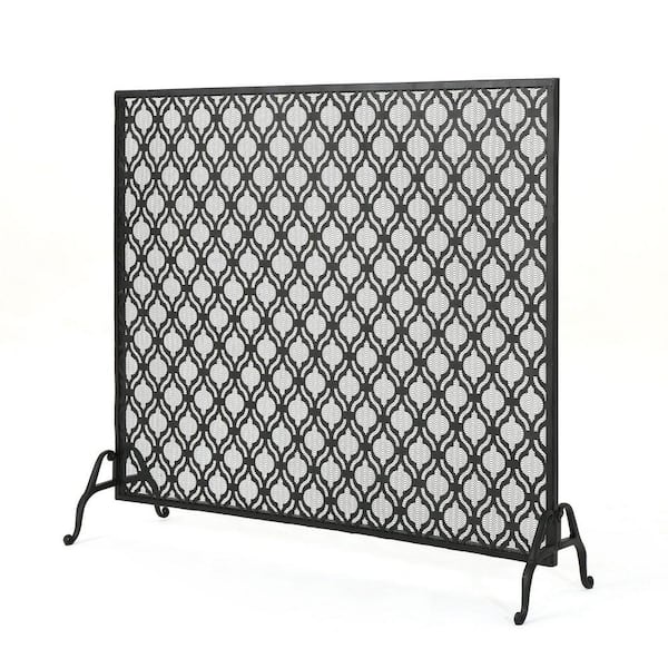 Avex Black Iron 1-Panel 39.5 in. Fireplace Screen with Overlapping Circle Pattern