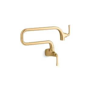 Graze Wall Mount Pot Filler Faucet in Vibrant Brushed Moderne Brass