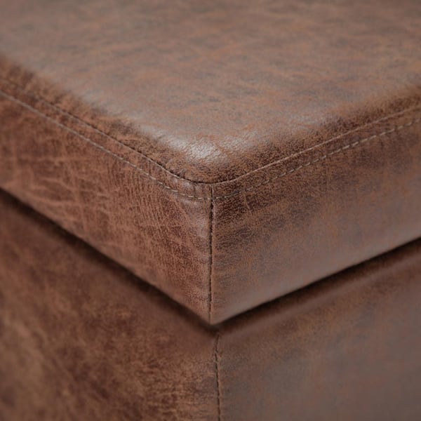 Simpli Home Avalon 48 in. Contemporary Storage Ottoman in Distressed Umber  Brown Faux Air Leather AXCF18-DUB - The Home Depot