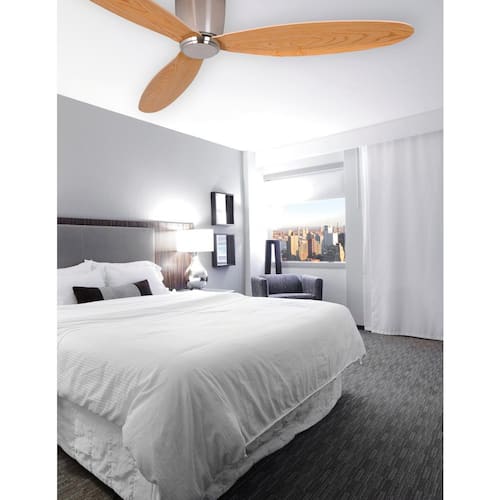 Radar 52 in. DC Ceiling Fan in Brushed Chrome with Teak Blades Lighting