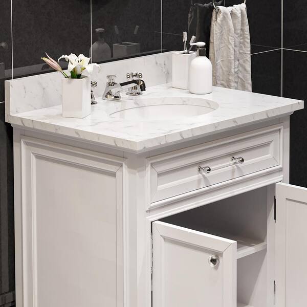 Water Creation 30 In W X 22 D Bath Vanity White With Marble Top Carrara And Chrome Faucet Basin Derby 30wf - 30 Inch Bathroom Sink Tops Uk