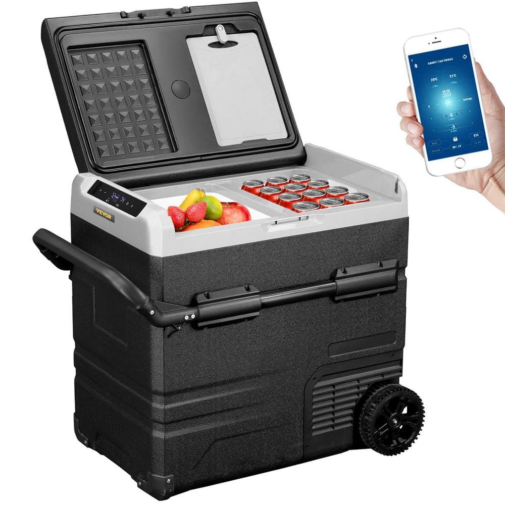 1.94 cu. ft. Dual Zone Car Fridge Electric Compressor Cooler with App Control and Wheels Outdoor Refrigerator in Black
