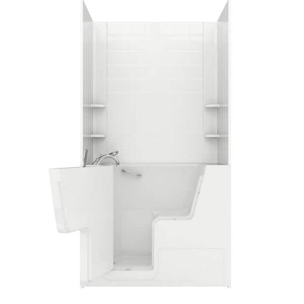 Universal Tubs Rampart Nova Wheelchair Accessible 4.5 ft. Walk-in Air Bathtub with 6 in. Tile Easy Up Adhesive Wall Surround in White