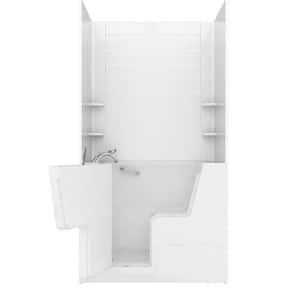 NOVA Heated Wheelchair Accessible 4.5 ft. walk-in bathtub with 6 in. Tile Easy Up Adhesive Wall Surround in White