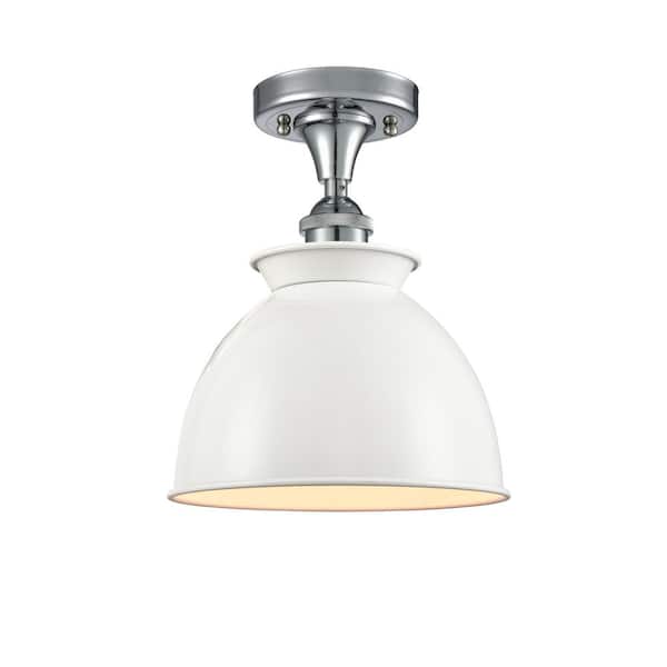 Adirondack 8.5 in. 1-Light Polished Chrome Industrial Semi-Flush Mount with Glossy White Shade