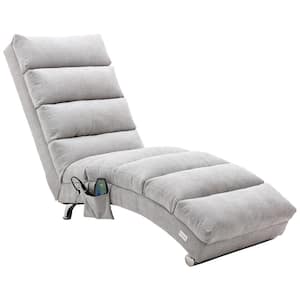 Light Gray Modern Casual Linen Massage Recliner Chaise Lounge With 8-Vibrating Massage Points