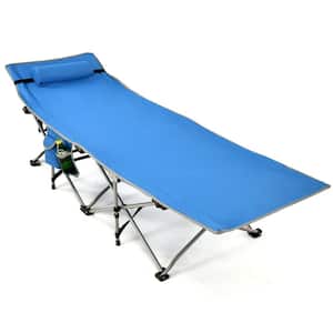 Folding Camping Cot Heavy-Duty Outdoor Cot Bed Blue