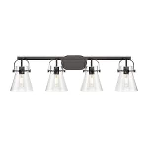 Pilaster II Cone 36.5 in. 4-Light Matte Black Vanity Light with Glass Shade