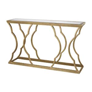 60 in. Antique Gold/Clear Standard Rectangle Mirrored Console Table