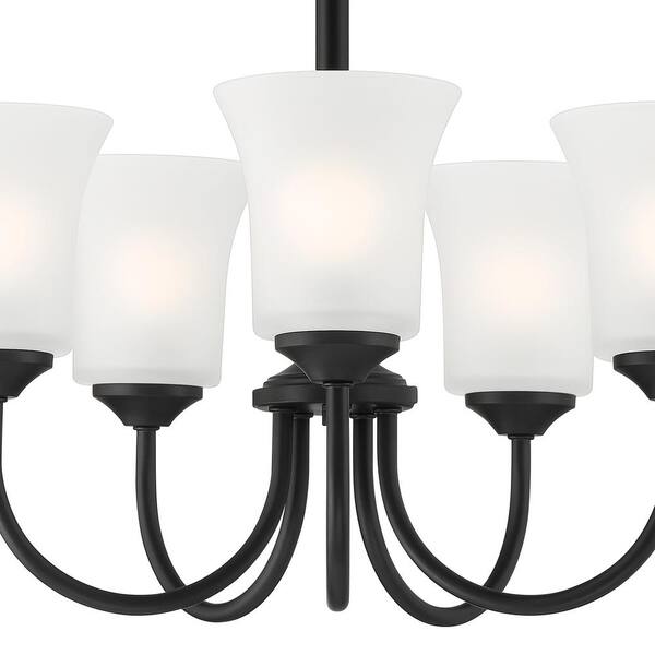 Designers Fountain - Bronson 5-Light Matte Black Chandelier with Frosted Glass Shade