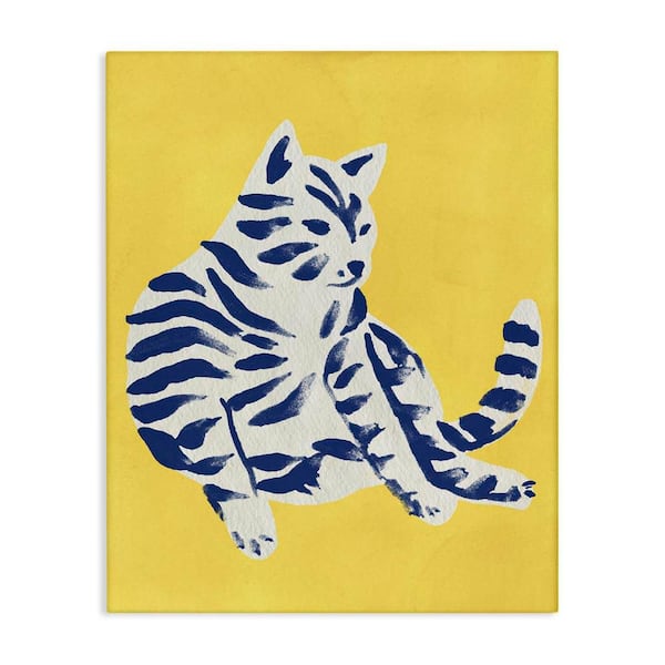 Stupell Industries Unique Bright Cat on Yellow by June Erica Vess Unframed Animal Graphic Art Print 30 in. x 24 in.