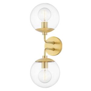 Meadow 2-Light Aged Brass Wall Sconce with Clear Glass Shade