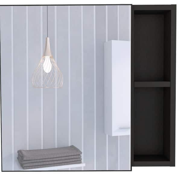 FUNKOL 19.6 in. W x 5.5 in. D x 18.6 in. H rectangular Single Door Medicine Cabinet with Mirror, Five Shelves, Black
