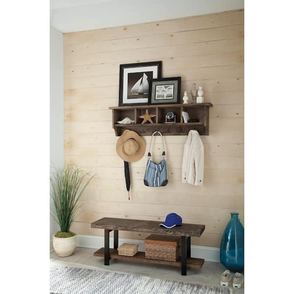 Alaterre Furniture Pomona Metal and Reclaimed Wood Wall Coat Hook and Bench