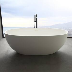 Eaton 65 in. Stone Resin Solid Surface Matte Flatbottom Freestanding Bathtub in White