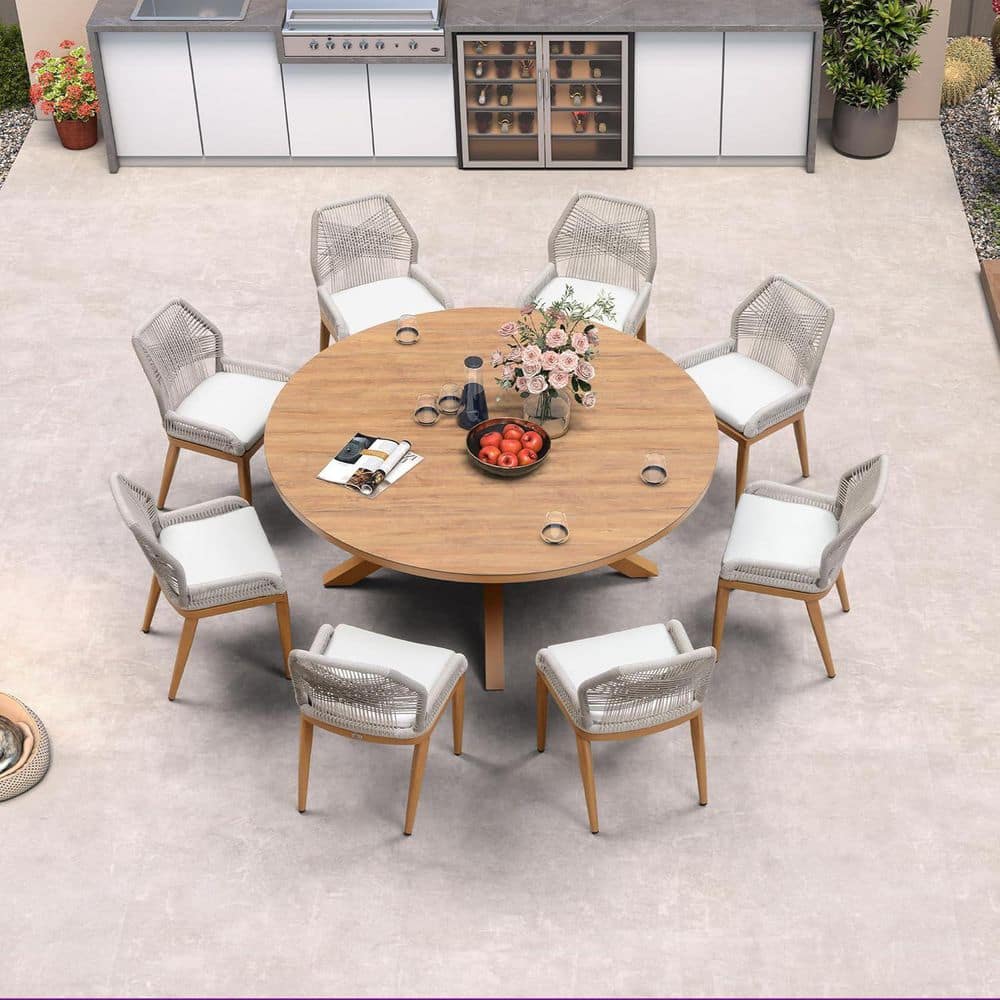 9-Piece Aluminum Outdoor Dining Set Teak Patio Furniture Set Wicker Table and Chairs with Cushions price history on PriceWatchPro