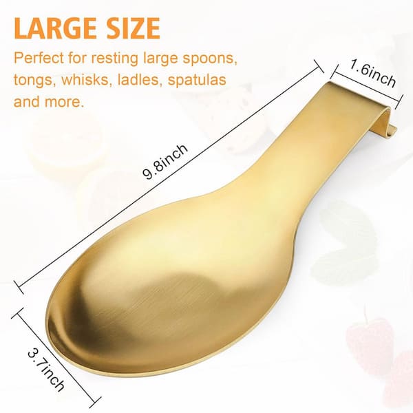 9.8 in. x 3.7 in. Stainless Steel Spoon Rest with Brushed Finish, Dishwasher Safe, Holder for Spatula and Ladle, Gold