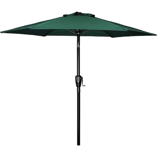 ANGELES HOME 7-1/2 ft. Aluminum Outdoor Market Yard Patio Umbrella with Push Button Tilt/Crank, 6 Sturdy Ribs for Garden in Green