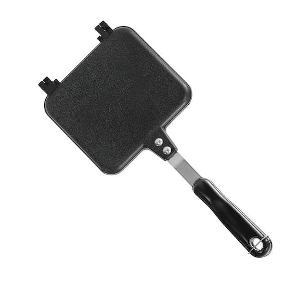 Double Sided Nonstick Aluminum Alloy Grill Pan with Detachable Handle, Stovetop Sandwich Maker, Black