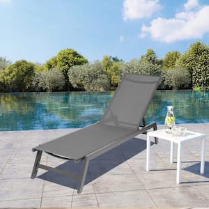 75 in. Aluminum Frame Outdoor Chaise Lounge Chair Patio Lawn Beach Pool Side Sunbathing Lounger Recliner Chair in Grey