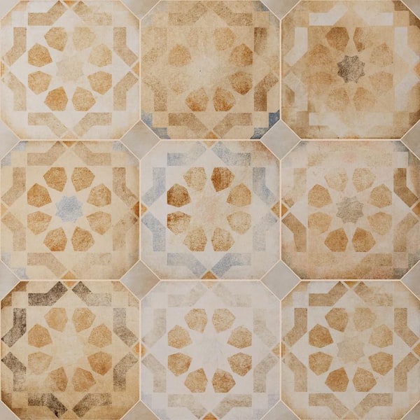 Merola Tile Laverton Octagon Deco Multicolor with Taco Arena 8 in. x 8 in. Porcelain Floor and Wall Tile (11.25 sq. ft. /Case)