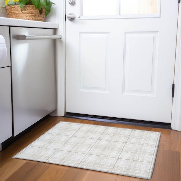 Mayfield Premium Machine Washable Abstract AMF993 Ivory 2 ft. x 3 ft. Area Rug