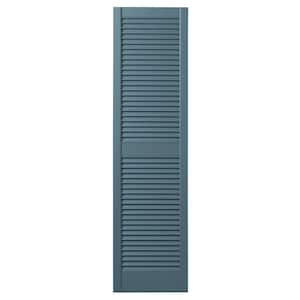 12 in. x 55 in. Open Louvered Polypropylene Shutters Pair in Coastal Blue