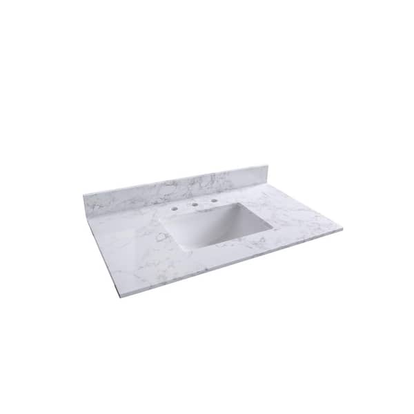 Unbranded 37 in. W x 22 in. D Engineered Stone Composite White Rectangular Single Sink Bathroom Vanity Top in Carrara White