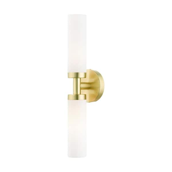 AVIANCE LIGHTING Aspen 18 in. 2-Light Satin Brass ADA Vanity Light with Satin Opal White Glass