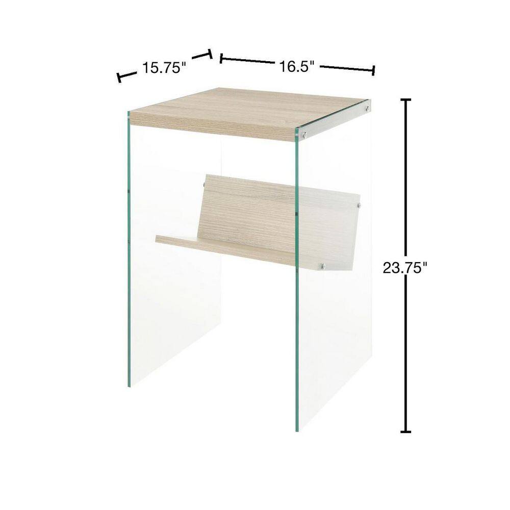 Soho Weathered White Wood and Glass Square End Table