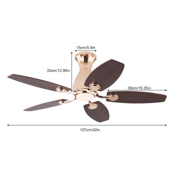 OUKANING 42 in. Indoor Gold Modern 6-Speed Ceiling Fan with 3